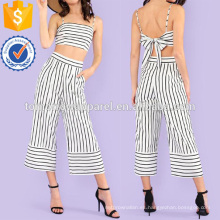 Striped Tie Back Crop Top con pantalones anchos de la pierna Fabricación de ropa de mujer al por mayor de moda (TA4114SS)